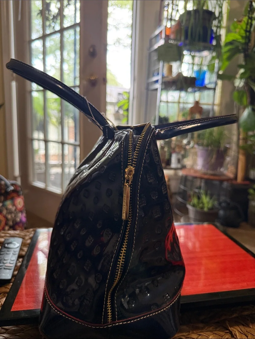 Arcadia Glossy Patent Satchel in Deep Navy